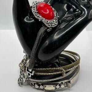 Silver Red Crystal Bracelet Bundle
